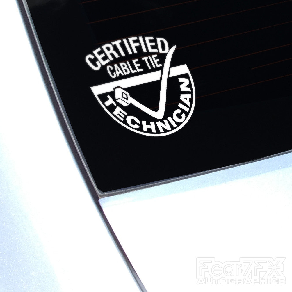 Certified Cable Tie Technician Funny Euro Decal Sticker