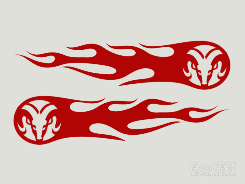 2x Dodge Flames Custom Vinyl Transfer Decals