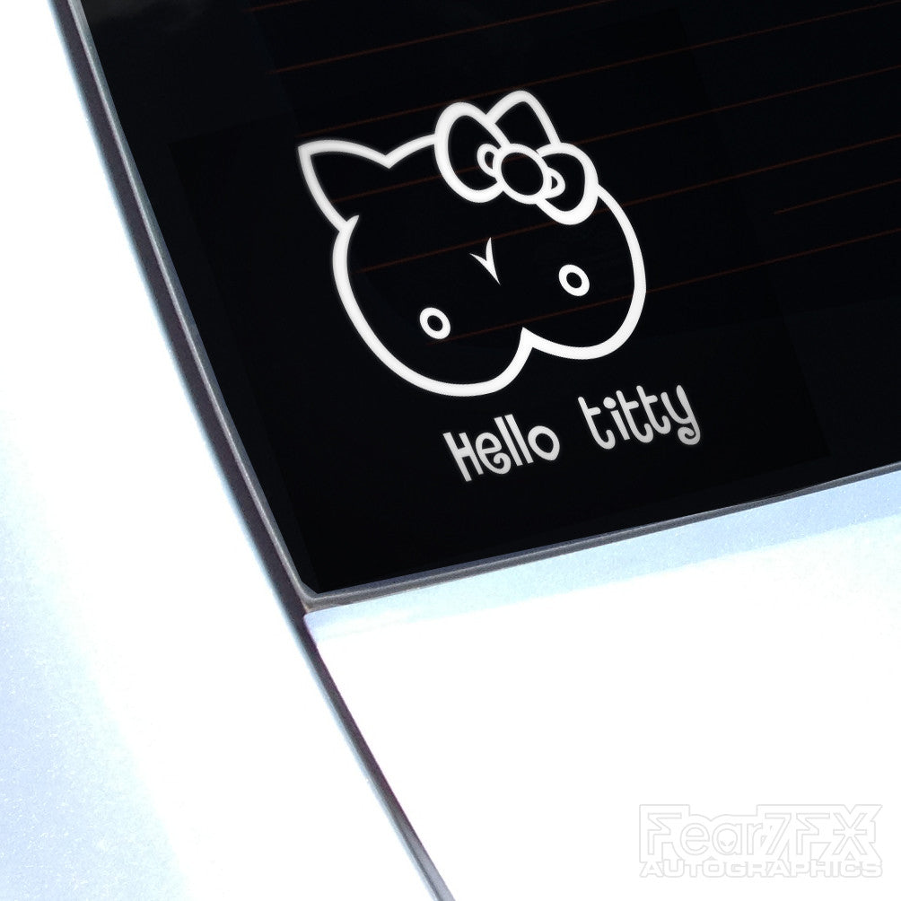 Hello Titty Kitty Funny Euro Decal Sticker