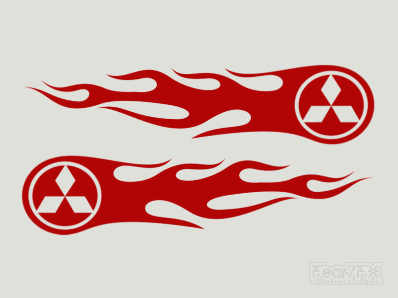 2x Mitsubishi Flames Custom Vinyl Transfer Decals