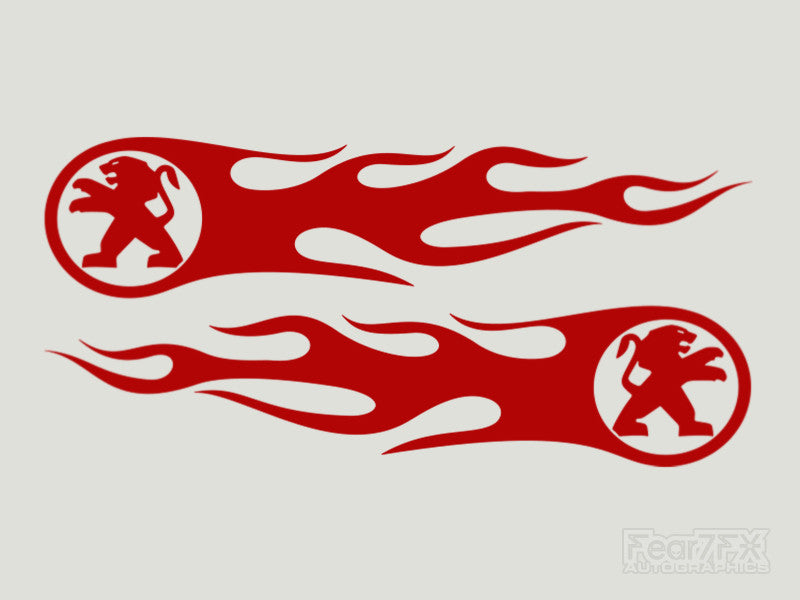 2x Peugeot Flames Custom Vinyl Transfer Decals