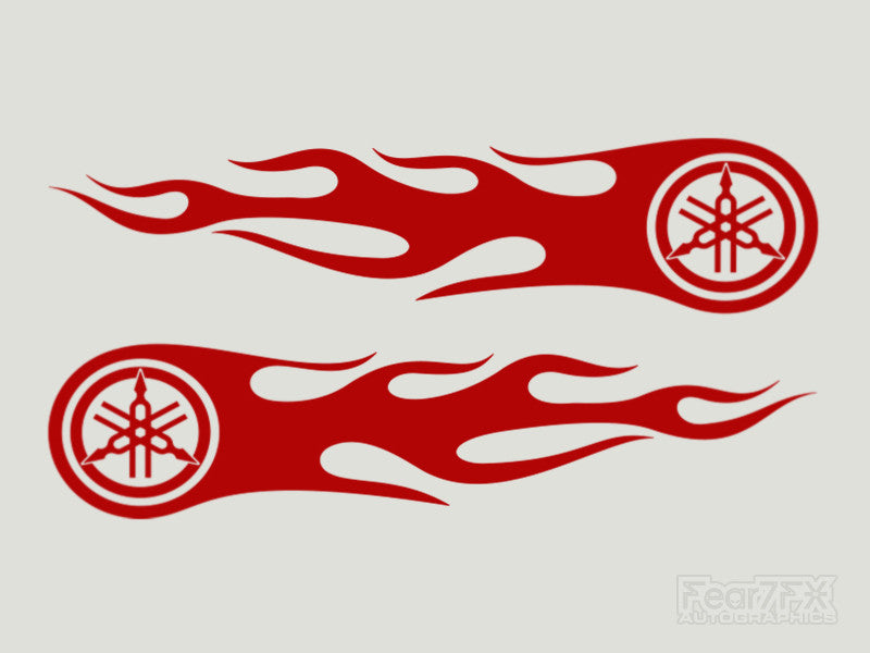 2x Yamaha Tuning Fork Flames Custom Vinyl Decals