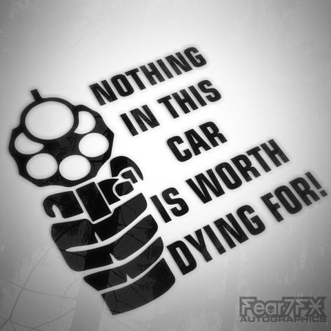 Nothing In This Car Worth Dying For Funny Euro Decal Sticker