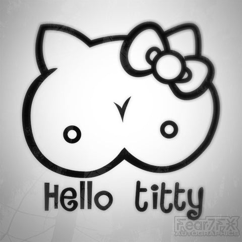 Hello Titty Kitty Funny Euro Decal Sticker