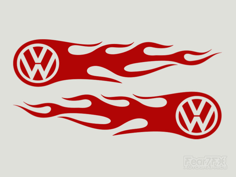 2x Volkswagen VW Flames Custom Vinyl Transfer Decals